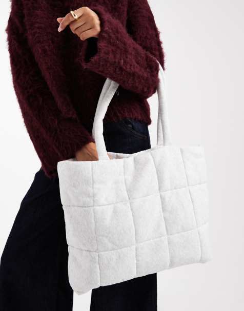 Hollister fleece quilted sleepover tote bag in grey - view 1