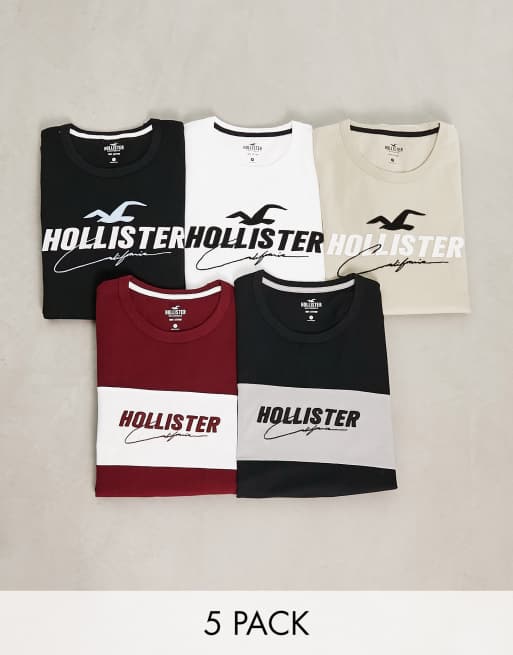 Hollister – Flerfärgad, blockfärgad t-shirt med tech-logga, 5-pack