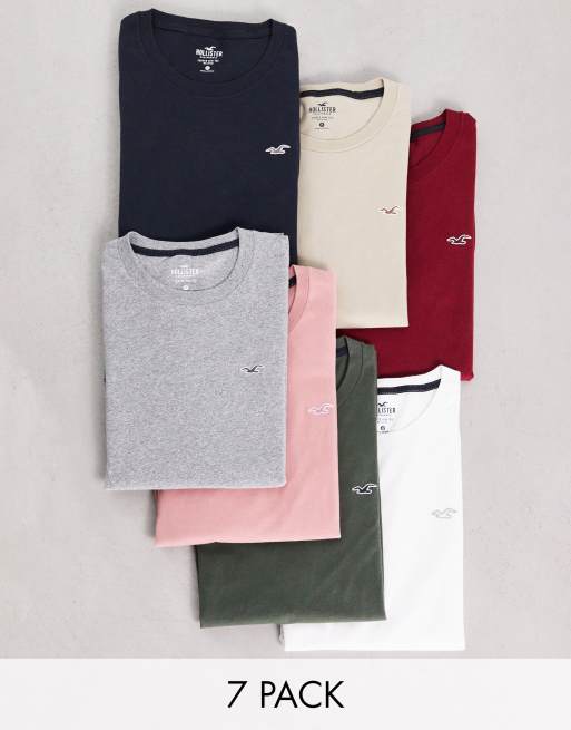 Hollister – Flerfärgad t-shirt med ikonlogga, 7-pack