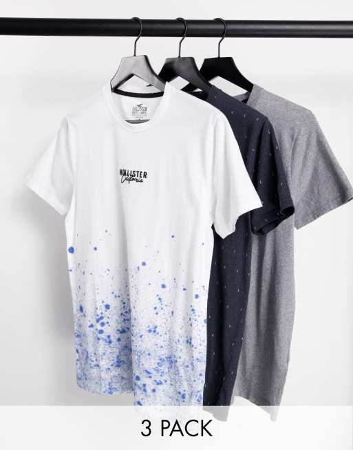 Hollister – Flerfärgade t-shirtar med rund halsringning och centrerad logga i 3, endast hos ASOS
