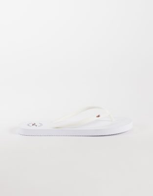 Hollister Rubber Logo Flip Flops In White