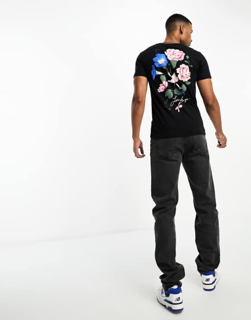 Hollister Co. FLORAL MIXED EMBROIDERY AND PRINT - Print T-shirt - black 