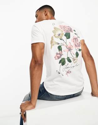 Hollister floral embroidery logo & back print t-shirt in white - ASOS Price Checker