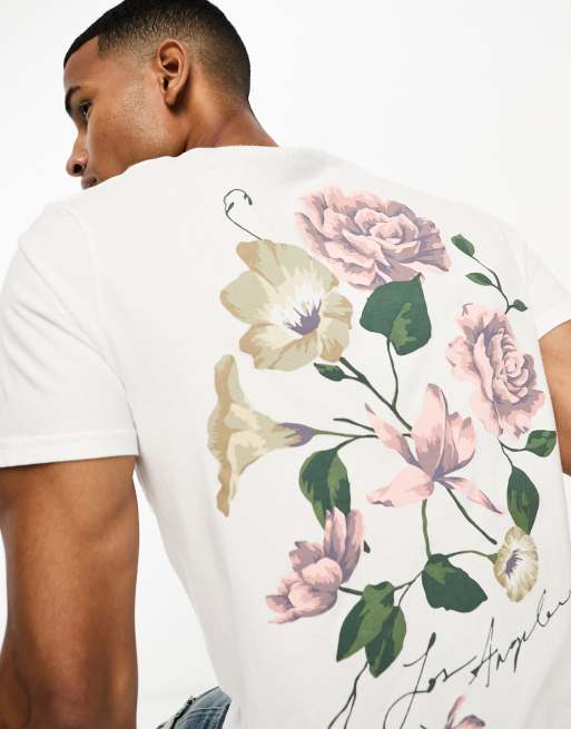Hollister floral embroidery logo back print t shirt in white