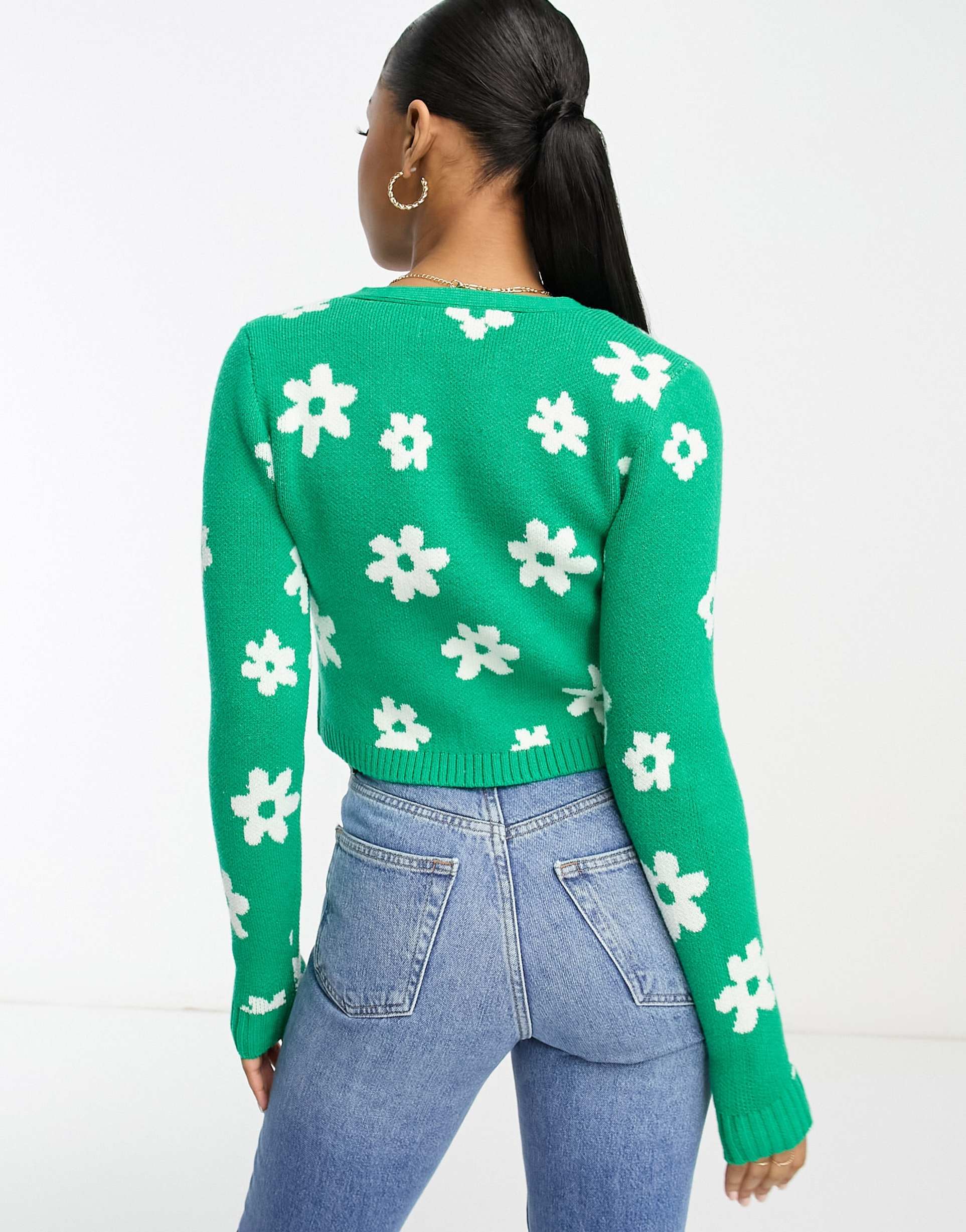 Hollister floral print cardigan in green view 4