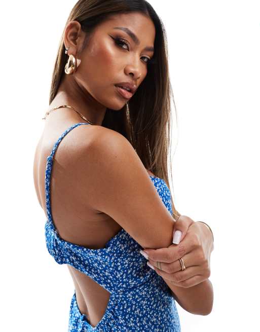 Hollister floral print midaxi dress in blue ASOS