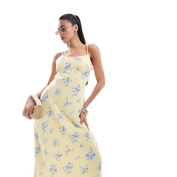 Hollister floral print midaxi dress in yellow | ASOS