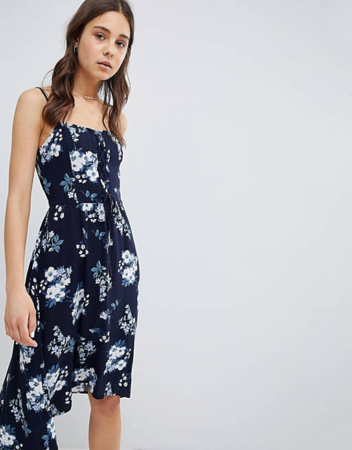 Hollister Floral Print Midi Dress with Lace Detail | ASOS