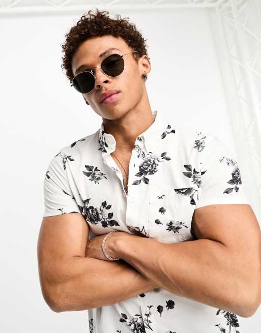 Hollister floral print short sleeve shirt in white, 2 of 4
