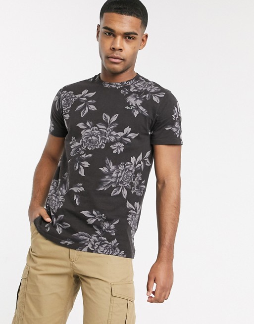 Hollister floral print t-shirt in black