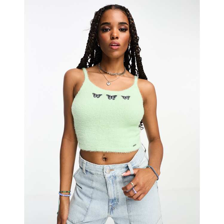 Hollister stretchy bustier crop top in green gingham