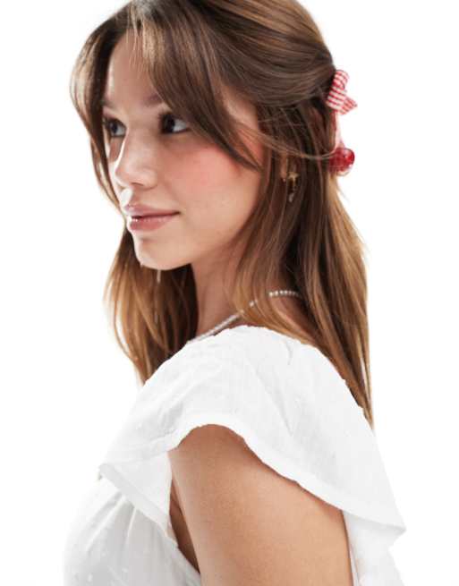 Hollister flutter short sleeve tiered mini dress in white, 4 of 4
