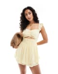 [Hollister] Hollister flutter sleeve cutout playsuit in lemon polka dot-Yellow XS Lemon
