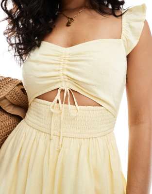 Hollister flutter sleeve cutout romper in lemon polka dot