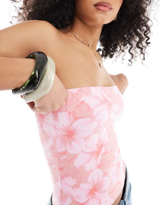 Hollister foldover tube top in coral floral