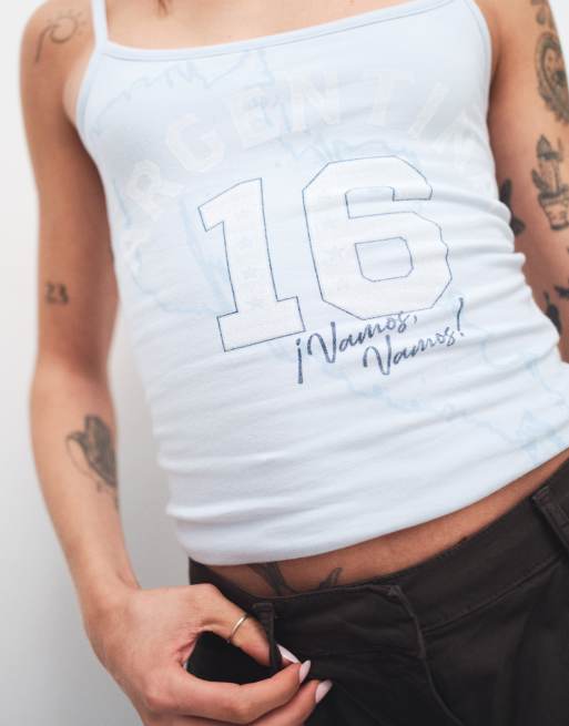 Hollister football style Argentina cami top in light blue, 2 of 4