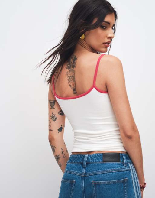 Hollister football style Mexico cami top in white, 4 of 4