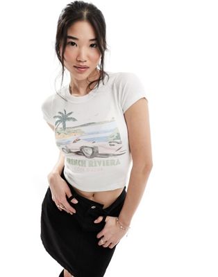 Hollister French Riviera printed t-shirt in cream