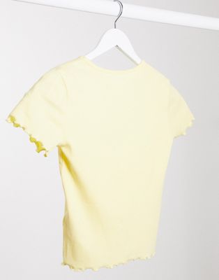 Hollister frill edge t-shirt in yellow 