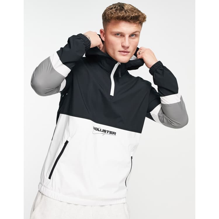Hollister black and white windbreaker best sale