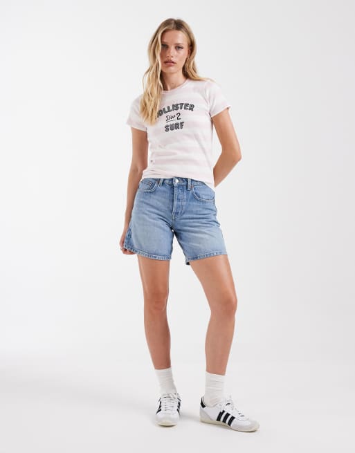 Hollister front logo baby tee in pink and white stripe, 2 of 4