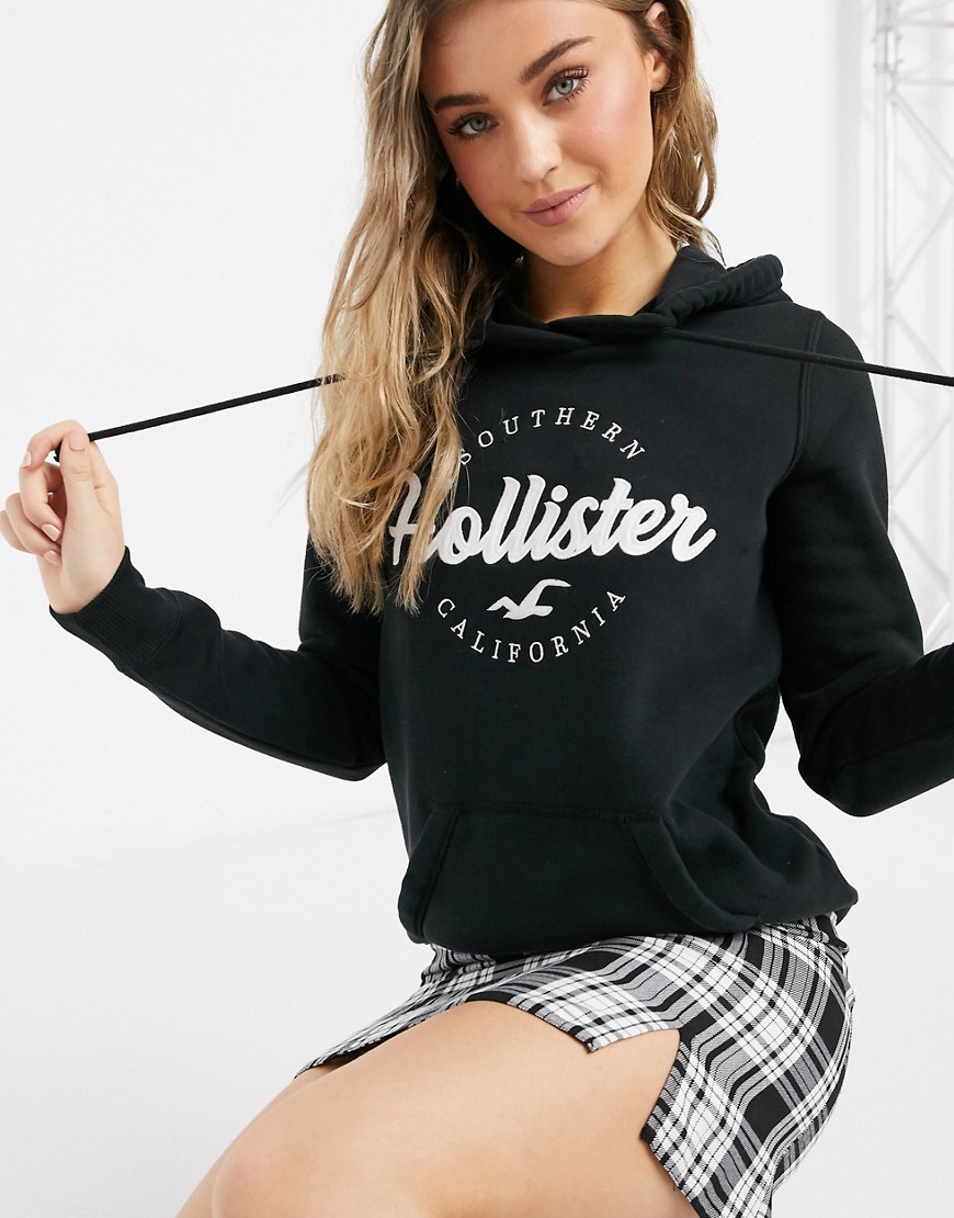 Hollister front logo hoodie in black