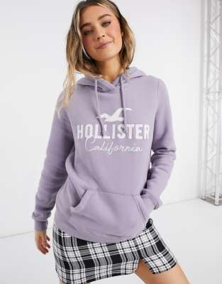 Hollister front logo hoodie in lilac | ASOS