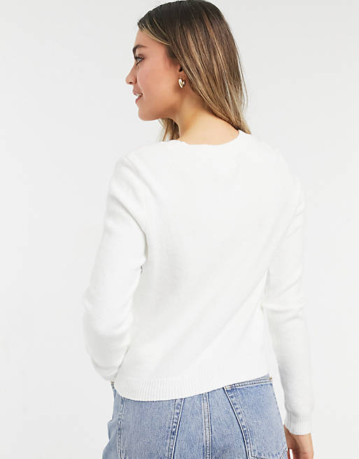Hollister front logo knitted crew neck sweater in white