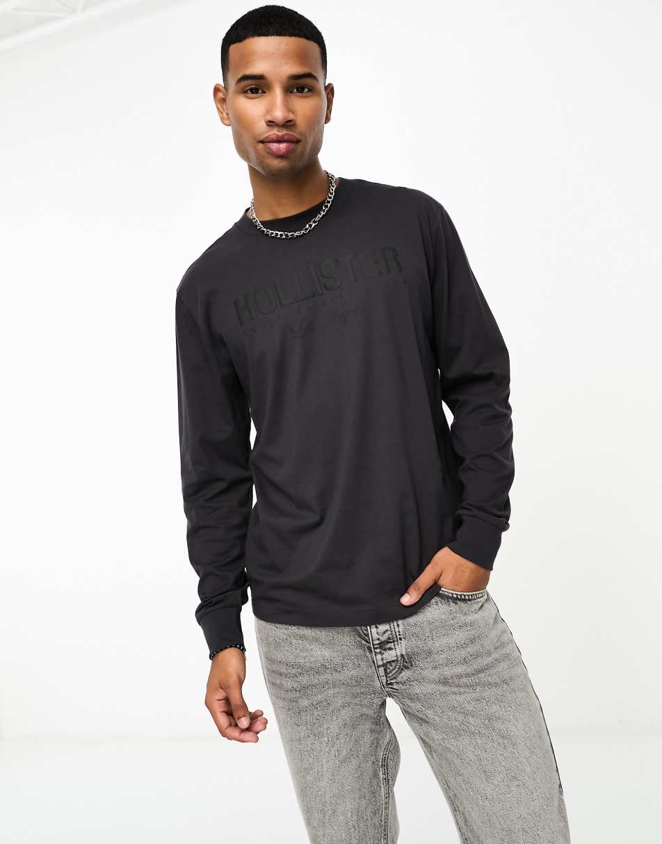 Hollister front logo long sleeve t-shirt in dark grey