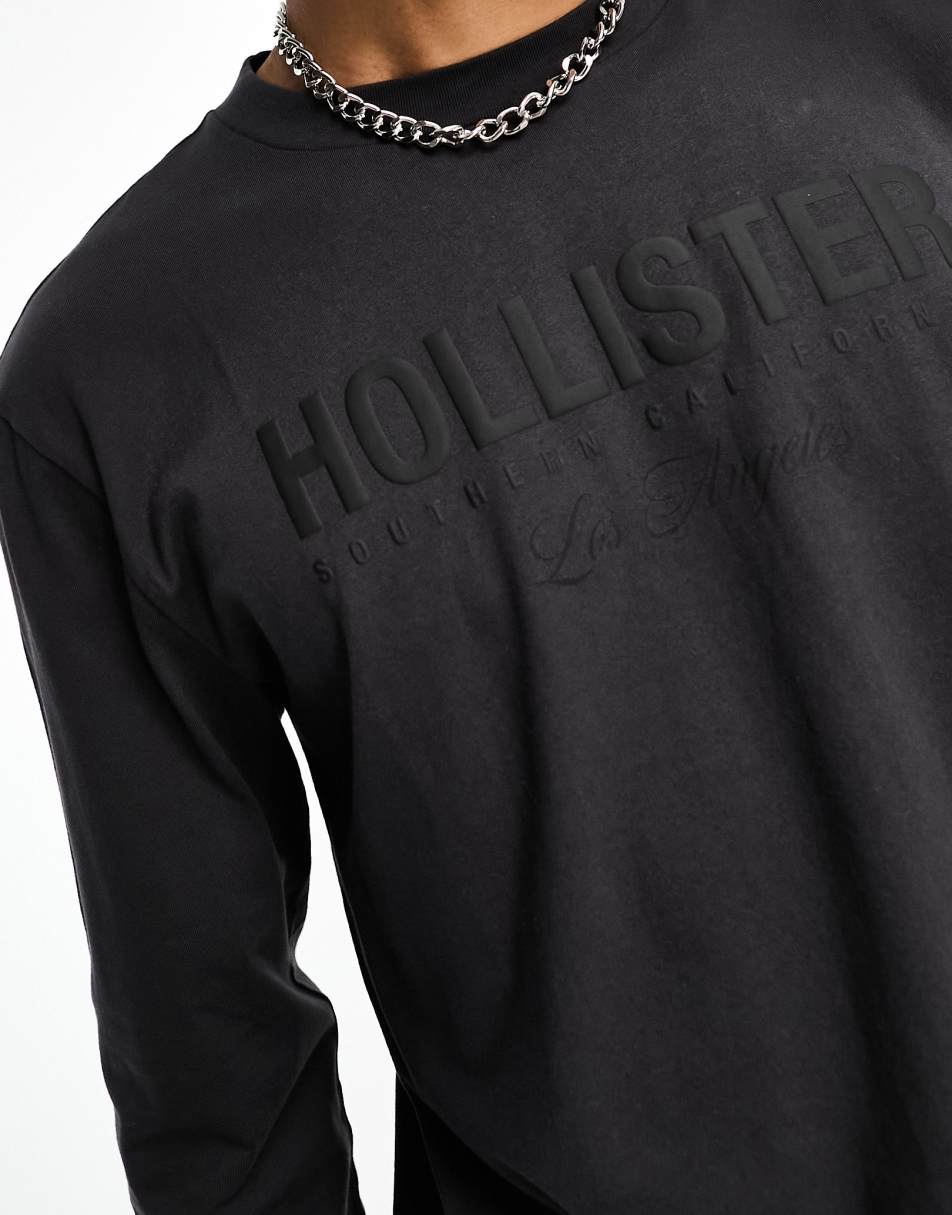 Hollister front logo long sleeve t-shirt in dark grey 0