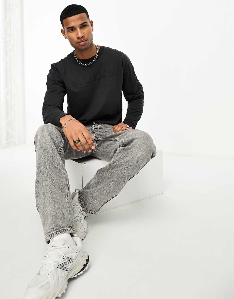 Hollister front logo long sleeve t-shirt in dark grey 1