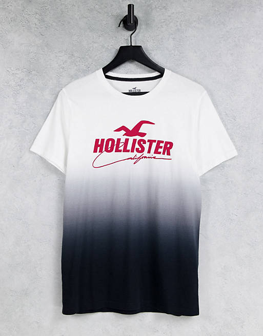 Hollister front logo ombre print T-shirt in black to white