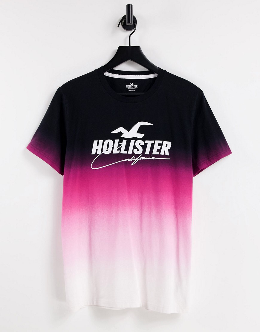 Hollister front logo ombre print t-shirt in pink