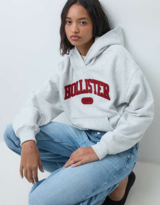 Hollister front logo oversized hoodie in grey marl, 1 of 5