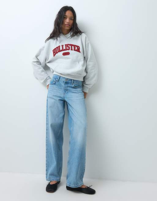 Hollister front logo oversized hoodie in grey marl, 2 of 5