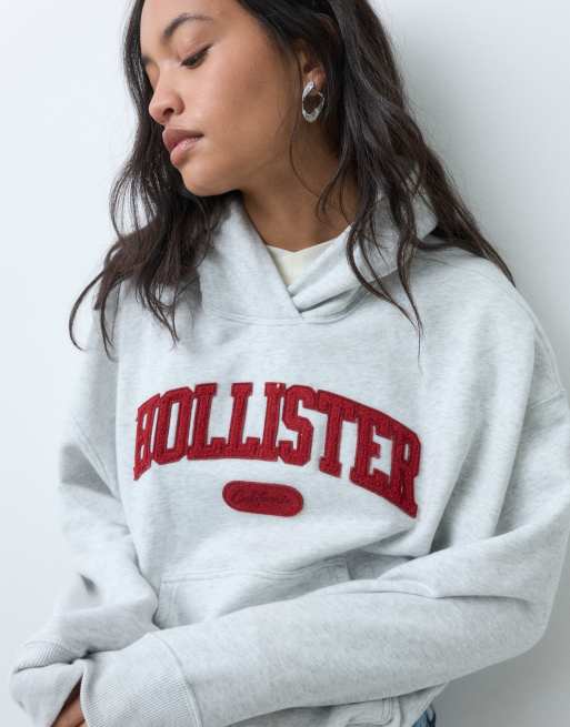 Hollister front logo oversized hoodie in grey marl, 4 of 5