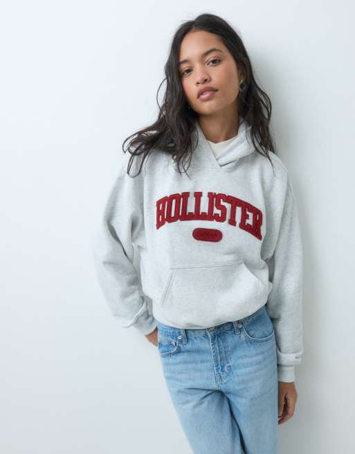 Hollister front logo oversized hoodie in grey marl, 5 of 5