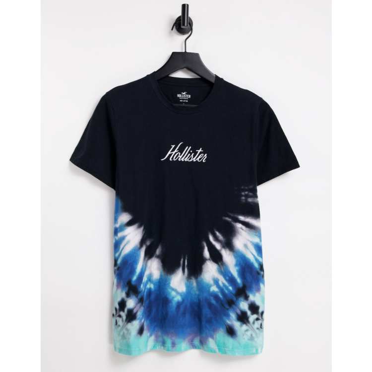 Hollister front logo tie dye wash t-shirt in blue ASOS
