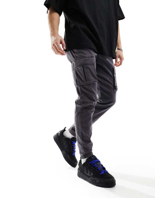 Hollister front pocket skinny fit cargo joggers in dark grey ASOS
