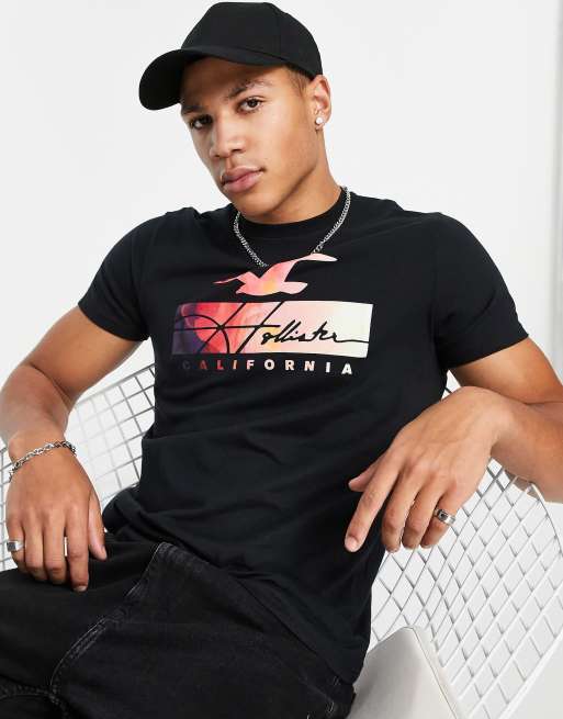 Hollister front tie dye fill logo t-shirt in black