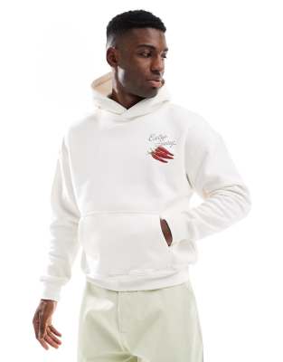 Hollister fruit motif back detail hoodie in cream-Neutral
