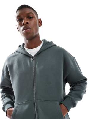 Hollister Full Zip Baggy Front Pocket Hoodie In Green