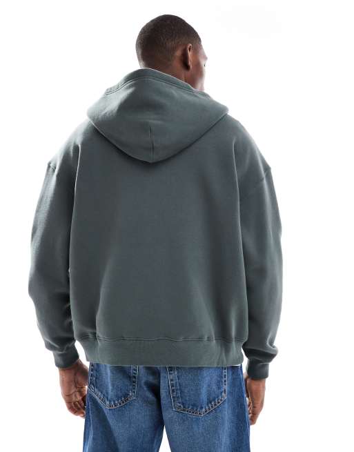 Hollister full zip baggy front pocket hoodie in green, 3 of 4