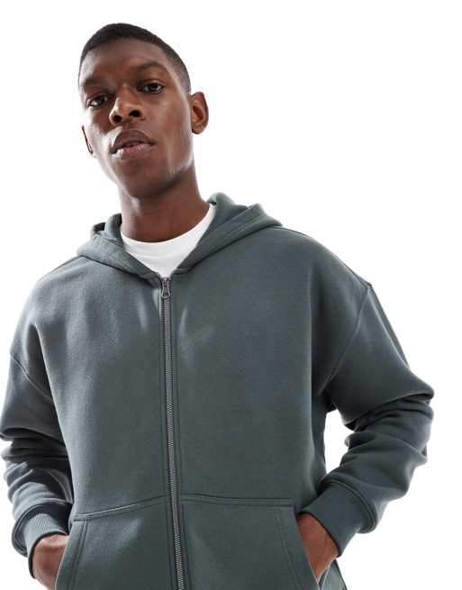 Hollister full zip baggy front pocket hoodie in green, 4 of 4
