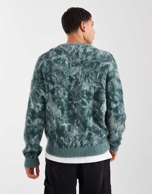 Hollister fuzzy boxy jumper in green splatter, 3 of 5