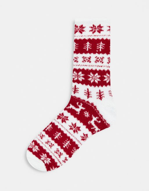 Hollister fuzzy socks in red check