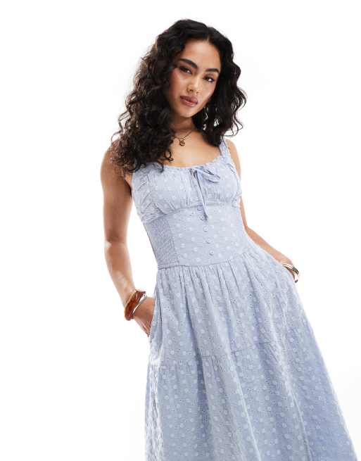 Hollister - Geborduurde maxi-jurk met zijsplit in blauw, 4 van 4