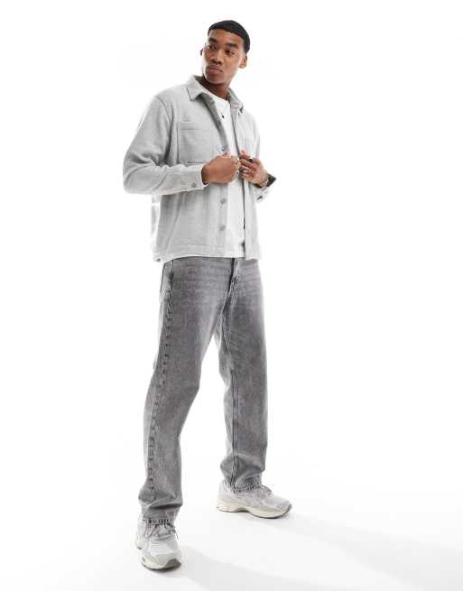 Hollister - Geborsteld overshirt in grijs