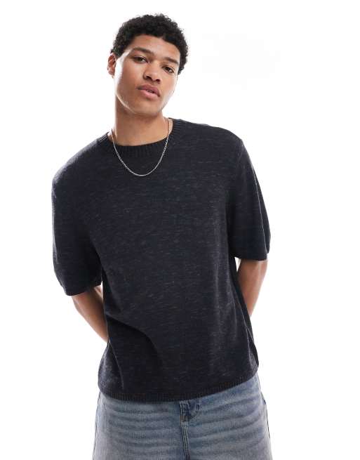 Hollister - Gebreid shirt met korte mouwen in zwart