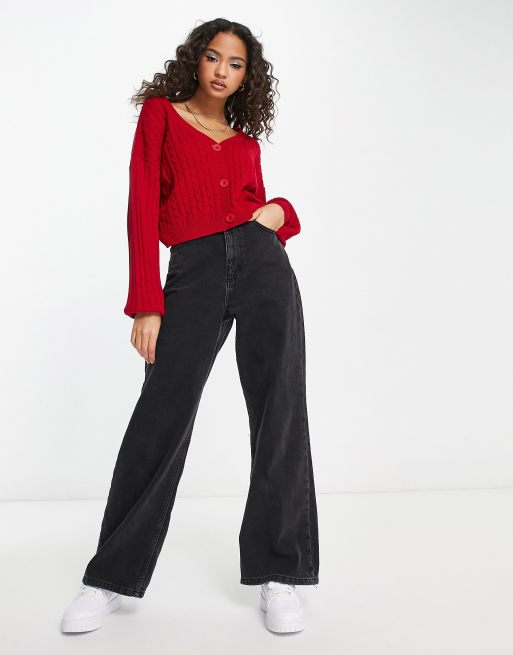 Hollister - Gebreid vest met kabels in rood , 4 van 4